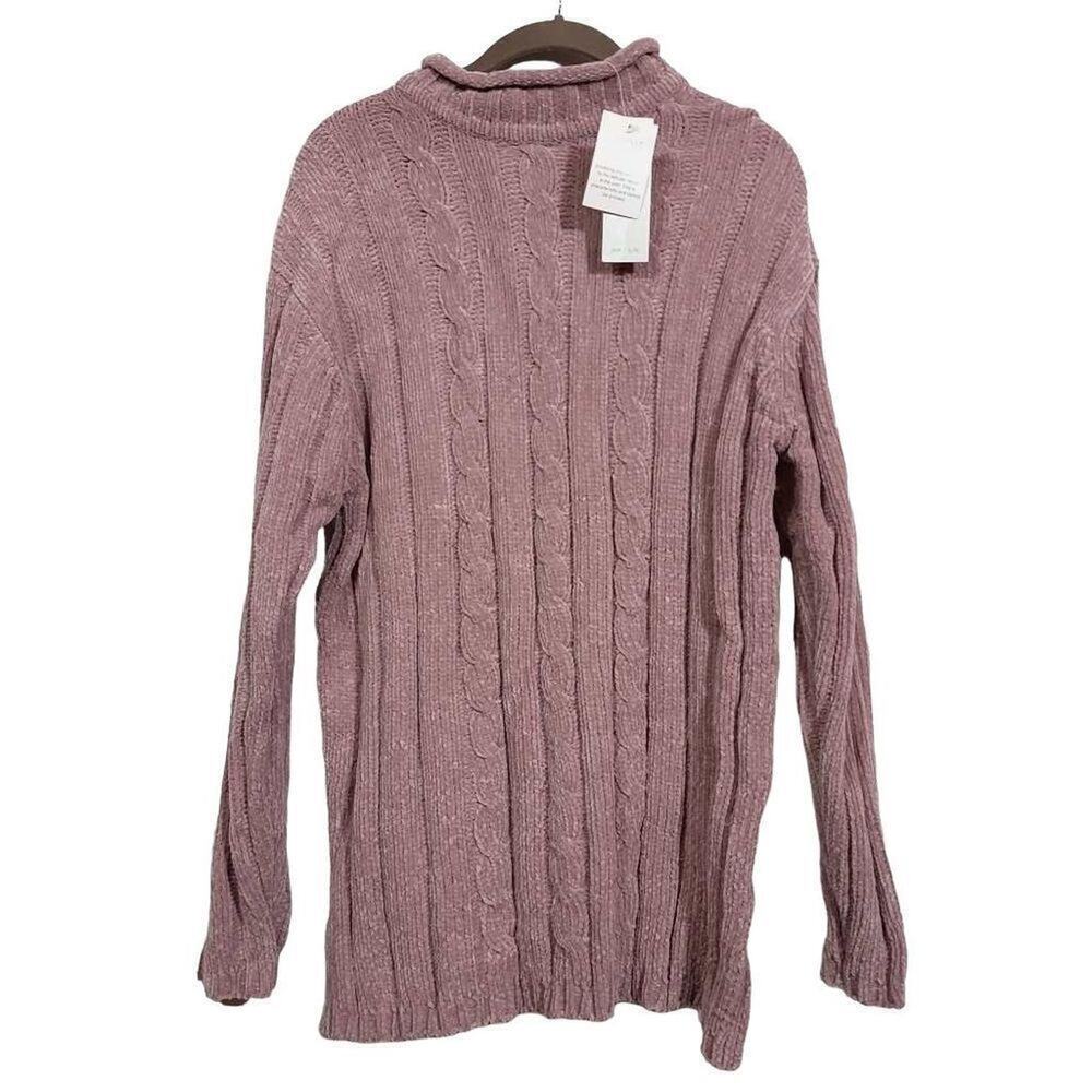 Vintage Carolyn Taylor Sweater Size Large Chenille Cable Knit Pink Dusty Rose  
